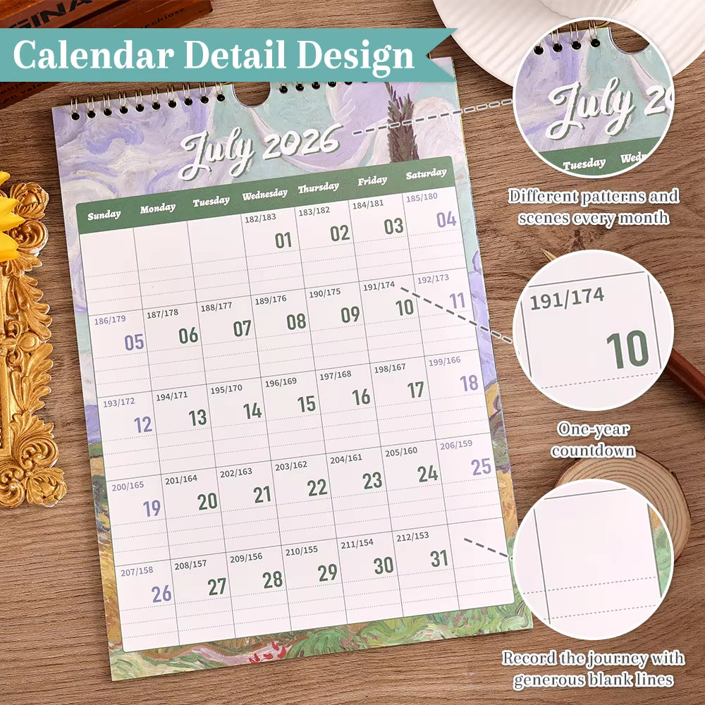 2026 A4 Wall Calendar 12-Month Starry Bronzing Paper Cover Monthly Calendar for Home School Office Organization Supplies
