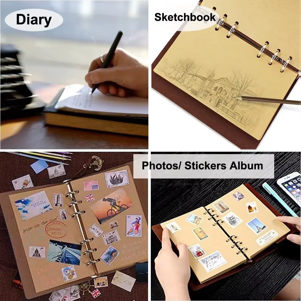 Retro Notebooks & Journals Agenda Binder Sketch Book Leather Soft Cover 14X10Cm Replaceable Kraft Paper Inner Korean Stationery