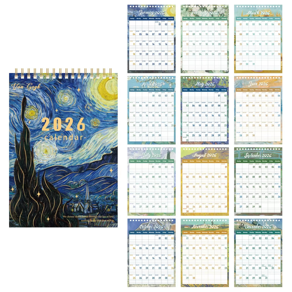 2026 A4 Wall Calendar 12-Month Starry Bronzing Paper Cover Monthly Calendar for Home School Office Organization Supplies