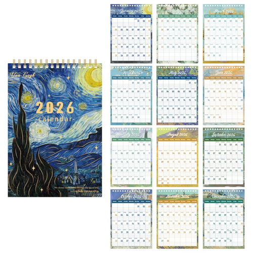 2026 A4 Wall Calendar 12-Month Starry Bronzing Paper Cover Monthly Calendar for Home School Office Organization Supplies