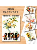 1PC 2026 Floral Watercolor Wall Calendar, Exquisite Flower-Themed Hanging Calendar for Nature & Art Lovers, Yearly Planning