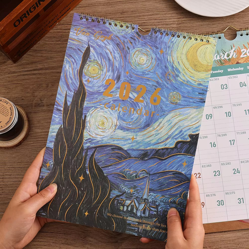 2026 A4 Wall Calendar 12-Month Starry Bronzing Paper Cover Monthly Calendar for Home School Office Organization Supplies